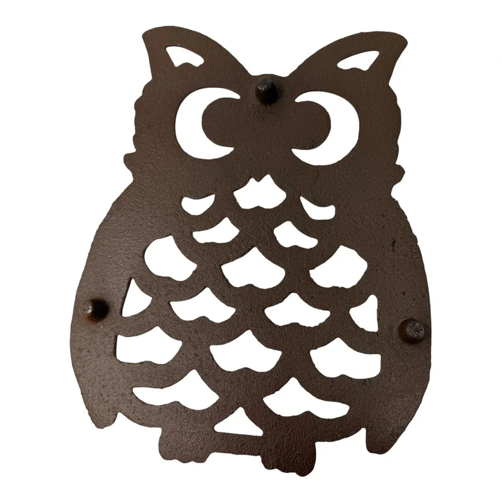 Vintage Owl Trivet Cast Iron Mid Century Brown 7.75
